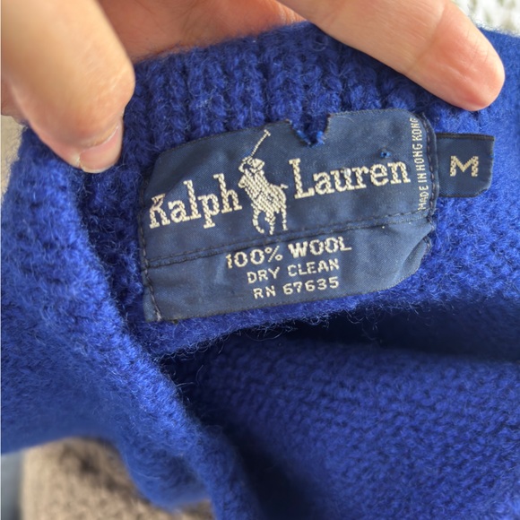 Vintage Ralph Lauren 100% Wool Knit Navy Blue Pullover Sweater Logo Crest - Picture 4 of 7